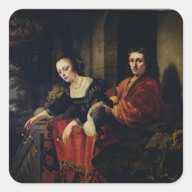 Pegatina Cuadrada Retrato de un marido y una mujer, 1654 (Anverso)