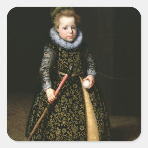 Pegatina Cuadrada Retrato de un viejo muchacho de cuatro años con e