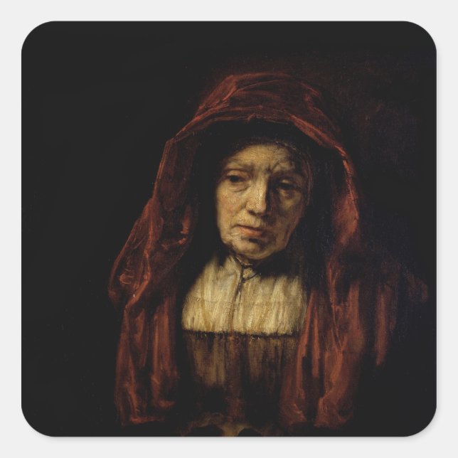 Pegatina Cuadrada Retrato de una anciana (Anverso)