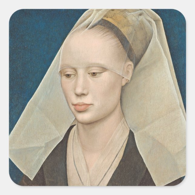 Pegatina Cuadrada Retrato de una dama, c.1460 (aceite en el panel) (Anverso)