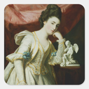 Pegatina Cuadrada Retrato de una dama con una estatua de cupido