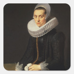 Pegatina Cuadrada Retrato de una dama con vestido negro