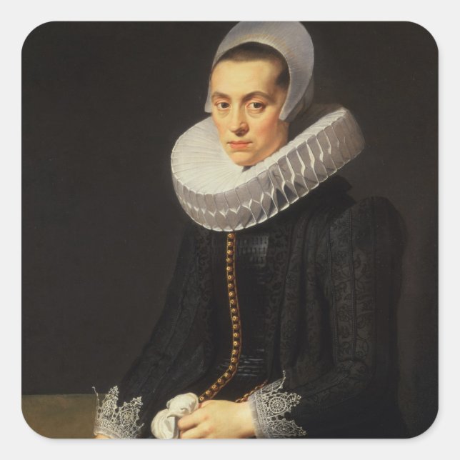 Pegatina Cuadrada Retrato de una dama con vestido negro (Anverso)