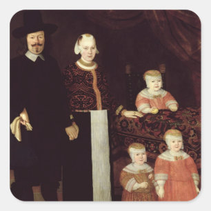 Pegatina Cuadrada Retrato de una familia de Hamburgo, c.1640