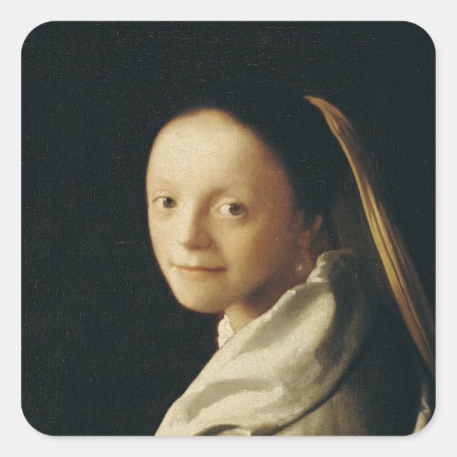 Pegatina Cuadrada Retrato de una joven, c.1663-65 (Anverso)