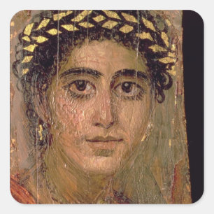 Pegatina Cuadrada Retrato de una mujer, de Fayum, Romano-Egipcio,