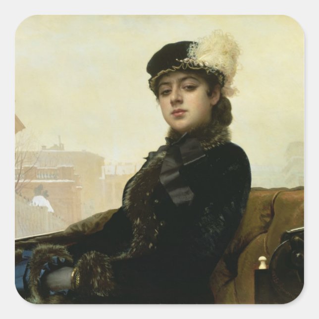 Pegatina Cuadrada Retrato de una mujer desconocida, 1883 (Anverso)