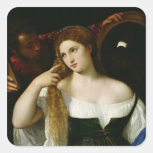 Pegatina Cuadrada Retrato de una mujer en su retrete, 1512-15