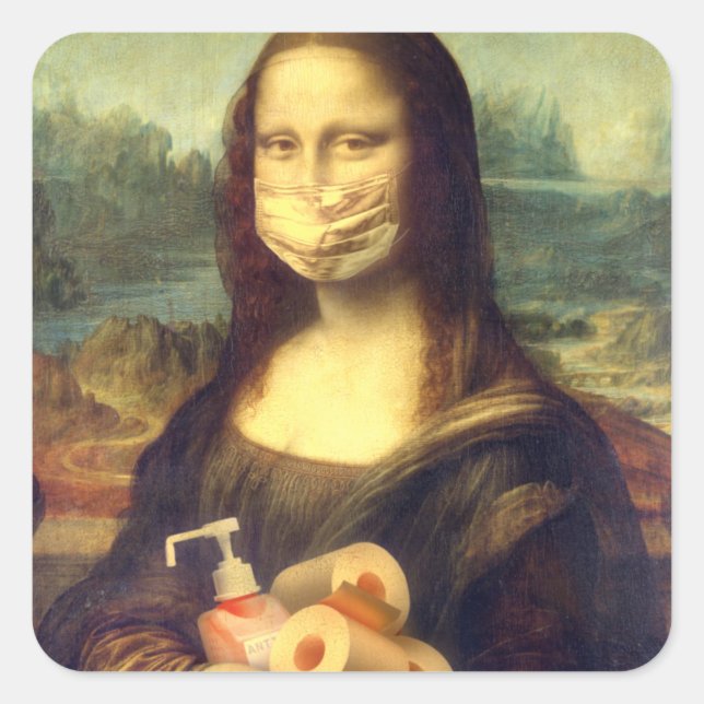 Pegatina Cuadrada Retrato de virus Corona (Anverso)