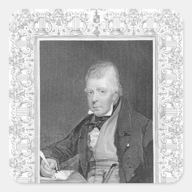 Pegatina Cuadrada Retrato de Walter Scott (Anverso)