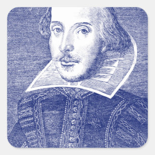 Pegatina Cuadrada Retrato de William Shakespeare de First Folio