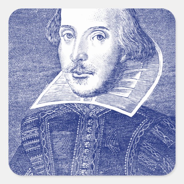 Pegatina Cuadrada Retrato de William Shakespeare de First Folio (Anverso)