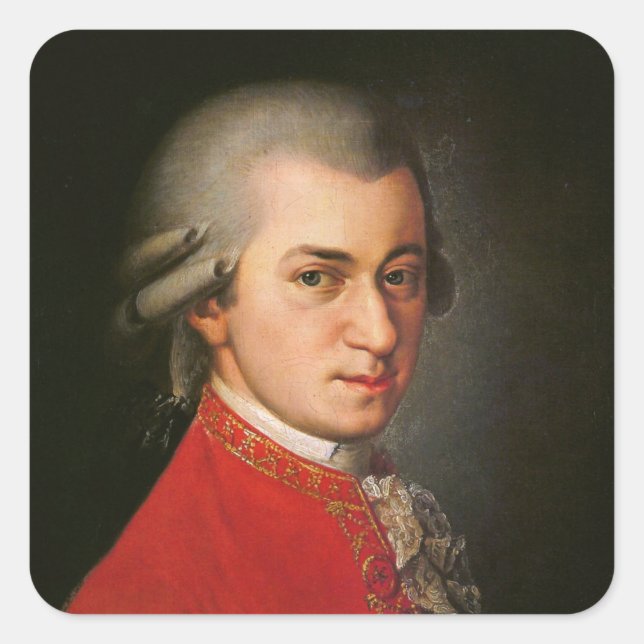 Pegatina Cuadrada Retrato de Wolfgang Amadeus Mozart (Anverso)