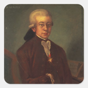 Pegatina Cuadrada Retrato de Wolfgang Amadeus Mozart 2