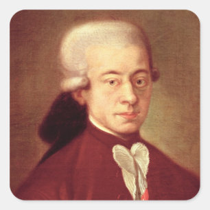 Pegatina Cuadrada Retrato de Wolfgang Amadeus Mozart después de 1770