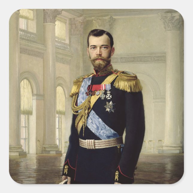 Pegatina Cuadrada Retrato del emperador Nicolás II, 1900 (Anverso)