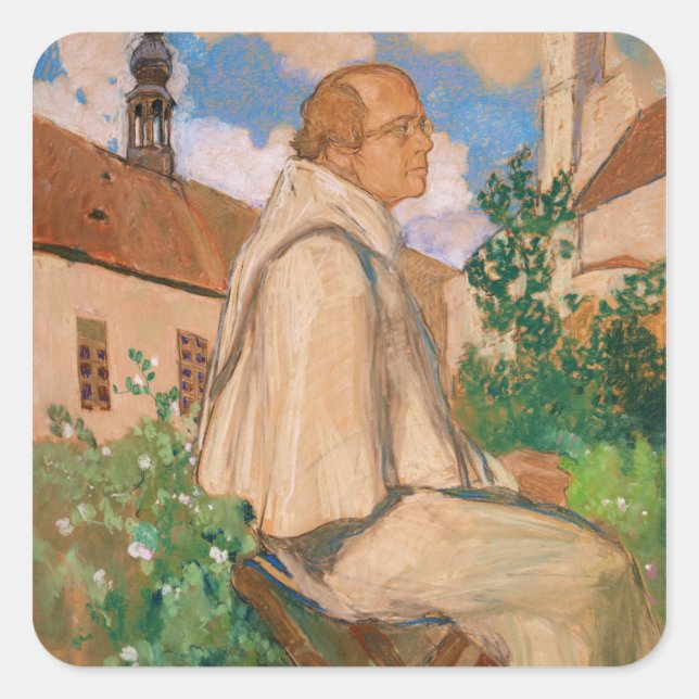 Pegatina Cuadrada Retrato del genetista Johann Gregor (Anverso)