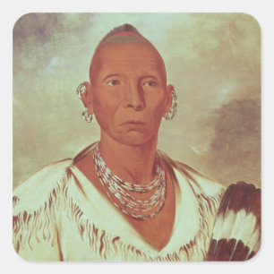 Pegatina Cuadrada Retrato del halcón negro, jefe indio