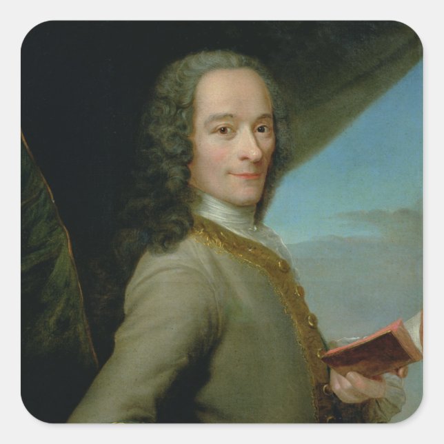 Pegatina Cuadrada Retrato del joven Voltaire (Anverso)