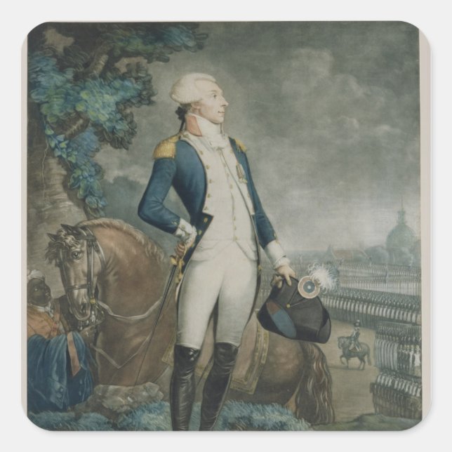 Pegatina Cuadrada Retrato del Marqués de La Fayette (Anverso)