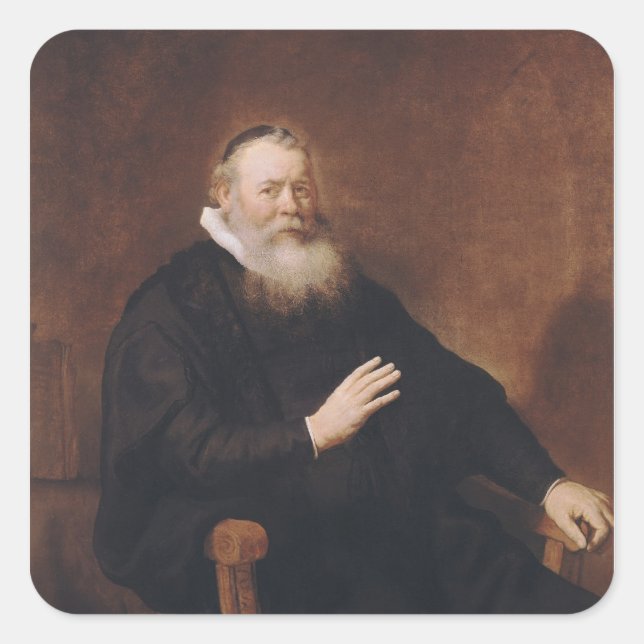 Pegatina Cuadrada Retrato del Pastor Eleazer Swalmius, 1637-42 (Anverso)