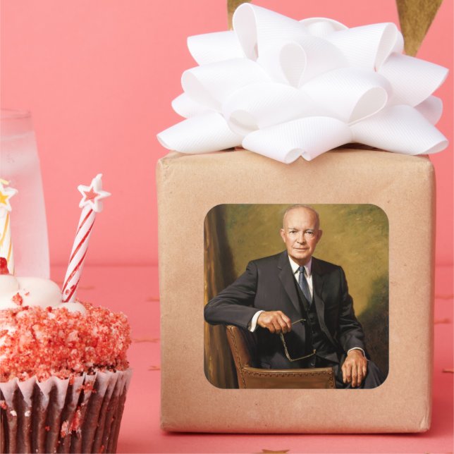 Pegatina Cuadrada Retrato del presidente Dwight Eisenhower en la Cas (Fiesta)