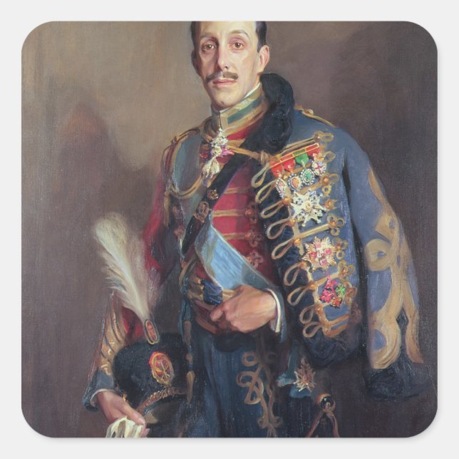 Pegatina Cuadrada Retrato del Rey Alfonso XIII de España, 1927 (Anverso)