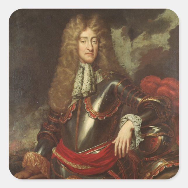 Pegatina Cuadrada Retrato del Rey James II, c.1690 (Anverso)