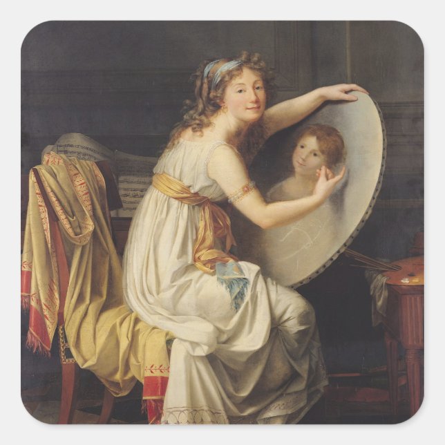Pegatina Cuadrada Retrato del Rosa Adelaide Ducreux (Anverso)