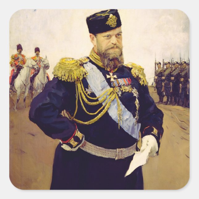 Pegatina Cuadrada Retrato del Zar Alejandro III, 1900 (Anverso)