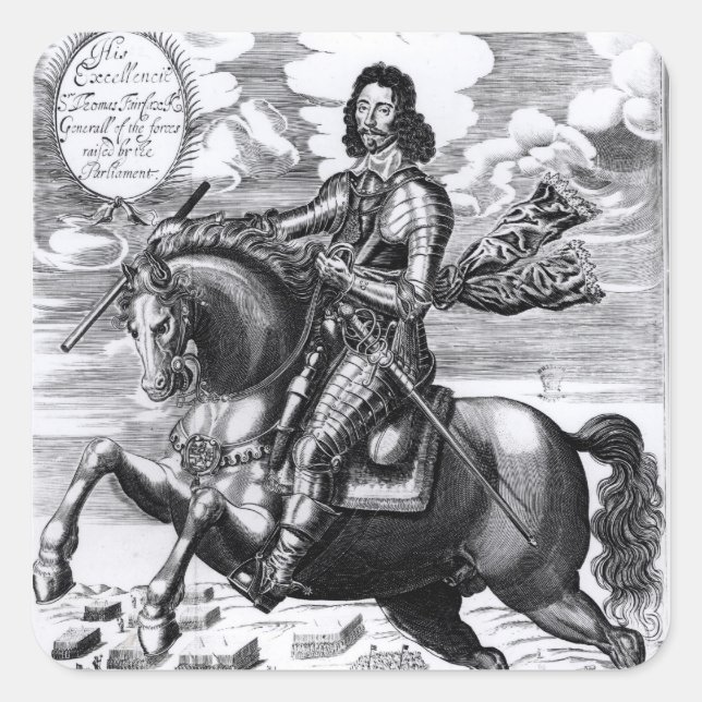 Pegatina Cuadrada Retrato ecuestre (Anverso)