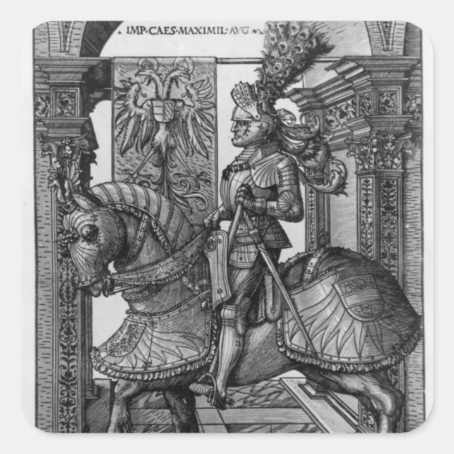 Pegatina Cuadrada Retrato ecuestre de Maximilian I c.1508 (Anverso)