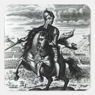 Pegatina Cuadrada Retrato ecuestre de Oliver Cromwell