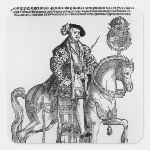 Pegatina Cuadrada Retrato ecuestre de Philip II de España