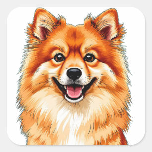 Pegatina Cuadrada Retrato Feliz de Pomerania