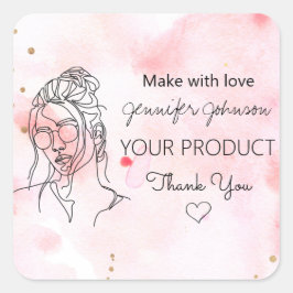 Pegatina Cuadrada Retrato femenino personalizado rosado