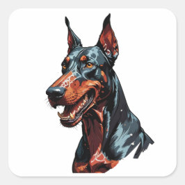 Pegatina Cuadrada Retrato fiero de Doberman Perro agresivo regalo