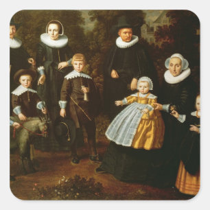 Pegatina Cuadrada Retrato grupal de tres generaciones de un