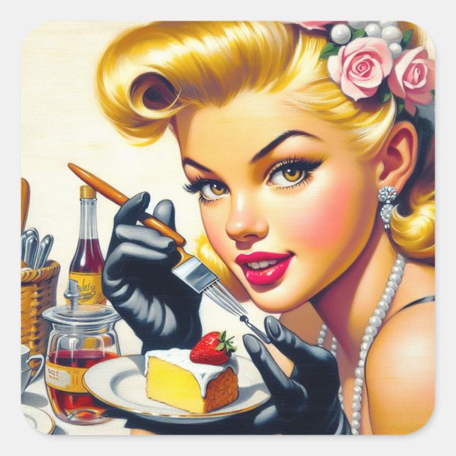 Pegatina Cuadrada Retrato Hermoso Pin Up (Anverso)
