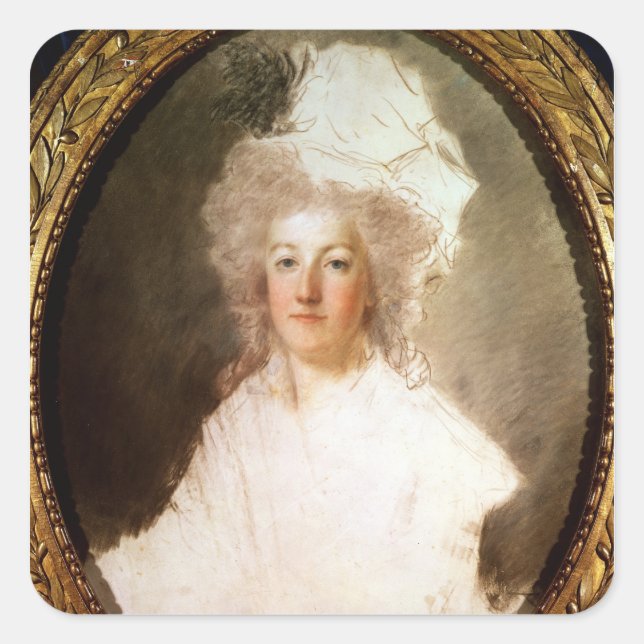 Pegatina Cuadrada Retrato inacabado de Marie-Antoinette (Anverso)