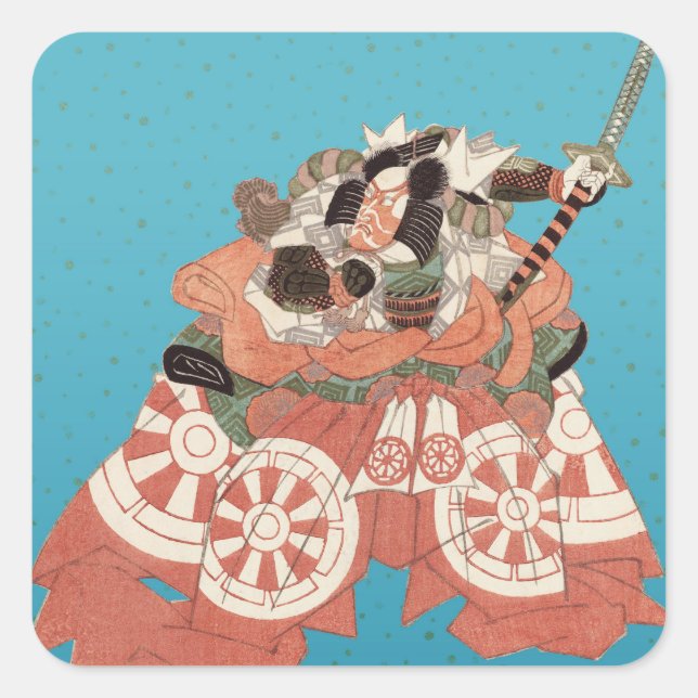 Pegatina Cuadrada Retrato japonés vintage - Guerrero con espada (Anverso)