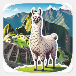 Pegatina Cuadrada Retrato majestuoso de Llama Blanca