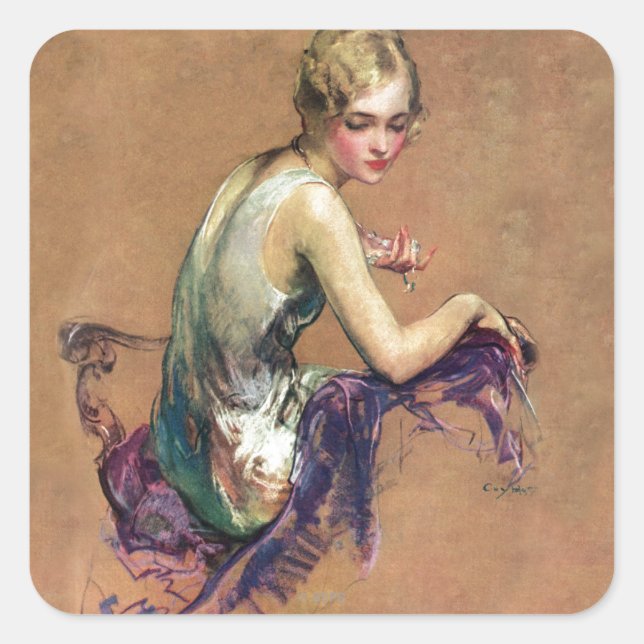 Pegatina Cuadrada Retrato Pastel (Anverso)