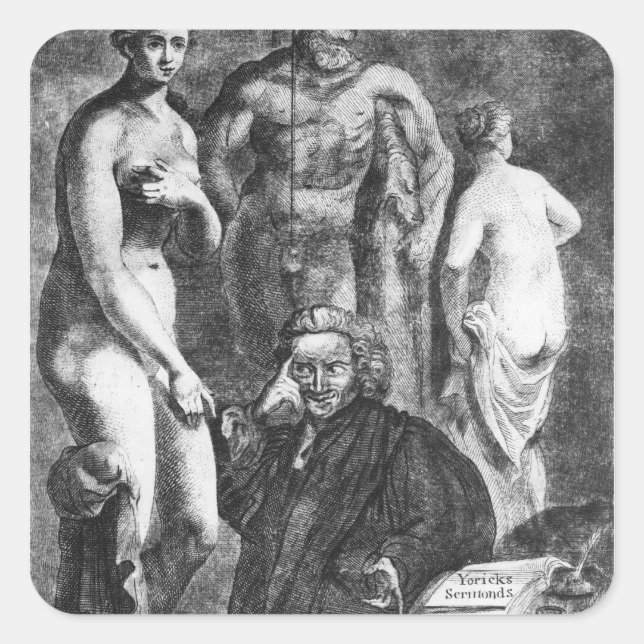 Pegatina Cuadrada Retrato satírico de Laurence Sterne, c.1761 (Anverso)