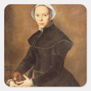 Pegatina Cuadrada Retrato T28337 de una señora con un lapdog en una