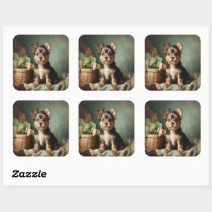 Pegatina Cuadrada Retrato Vintage de adorable cachorro de perro Terr