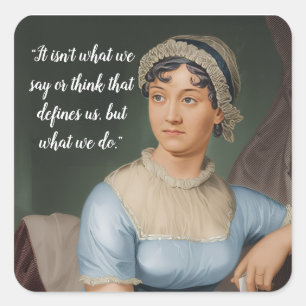 Pegatina Cuadrada retrato y cita de Jane Austen
