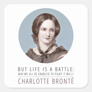 Pegatina Cuadrada Retrato y cotización de Charlotte Bronte