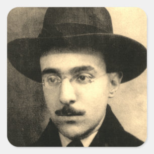 Pegatina Cuadrada Retrato y firma de Fernando Pessoa