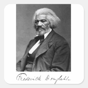 Pegatina Cuadrada Retrato y firma de Frederick Douglass